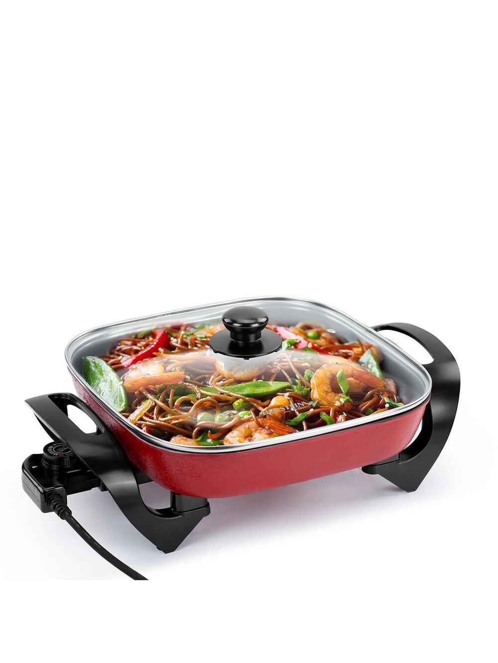 Holstein 12” electric skillet, 1400W, nonstick, Multi-Function Cooker, red